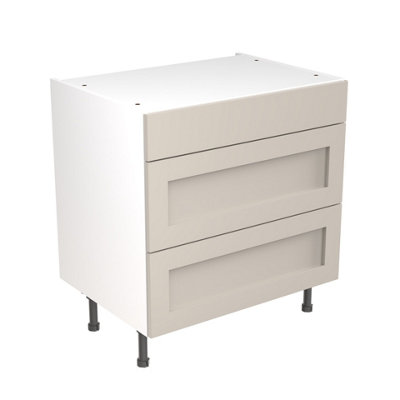 Kitchen Kit Pre-Built Light Grey Matt Base Unit 800mm - 3 Drawer Cabinet Shaker Door - Screwless Quick Build Easy Install