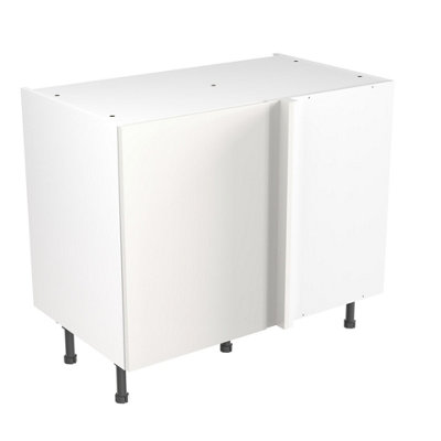 Kitchen Kit Pre-Built White Gloss Base Unit 1000mm - Blind Corner Slab Cabinet Door - Screwless Quick Build Easy Install