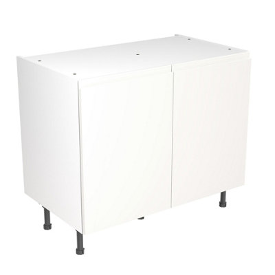 Kitchen Kit Pre-Built White Gloss Base Unit 1000mm - J-Pull Cabinet Door - Screwless Quick Build Kitchen Unit Easy Install