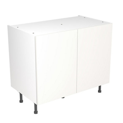 Kitchen Kit Pre-Built White Gloss Base Unit 1000mm - Slab Cabinet Door - Screwless Quick Build Kitchen Unit Easy Install