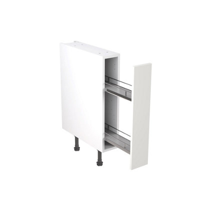 Kitchen Kit Pre-Built White Gloss Base Unit 150mm - Pull Out Slab Cabinet Door - Screwless Quick Build Kitchen Unit Easy Install