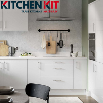 Kitchen Kit Pre-Built White Gloss Base Unit 450mm - Slab Cabinet Door - Screwless Quick Build Kitchen Unit Easy Install