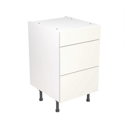 Kitchen Kit Pre-Built White Gloss Base Unit 500mm - 3 Drawer Cabinet Slab Door - Screwless Quick Build Kitchen Unit Easy Install