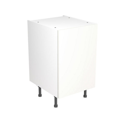 Kitchen Kit Pre-Built White Gloss Base Unit 500mm - Slab Cabinet Door - Screwless Quick Build Kitchen Unit Easy Install