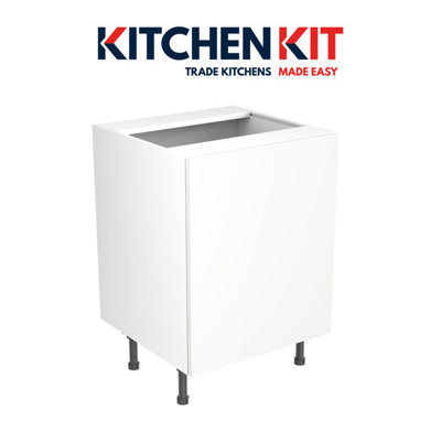 Kitchen Kit Pre-Built White Gloss Base Unit 600mm - Sink/Hob Slab Cabinet Door - Screwless Quick Build Kitchen Unit Easy Install