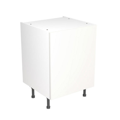 Kitchen Kit Pre-Built White Gloss Base Unit 600mm - Slab Cabinet Door - Screwless Quick Build Kitchen Unit Easy Install