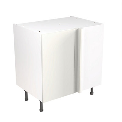 Kitchen Kit Pre-Built White Gloss Base Unit 800mm - Blind Corner Slab Cabinet Door - Screwless Quick Build Easy Install