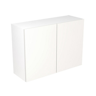 Kitchen Kit Pre-Built White Gloss Wall Unit 1000mm - Slab Cabinet Door - Screwless Quick Build Kitchen Unit Easy Install