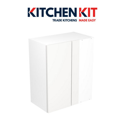 Kitchen Kit Pre-Built White Gloss Wall Unit 600mm - Slab Cabinet Door Blind Corner- Screwless Quick Build Easy Install