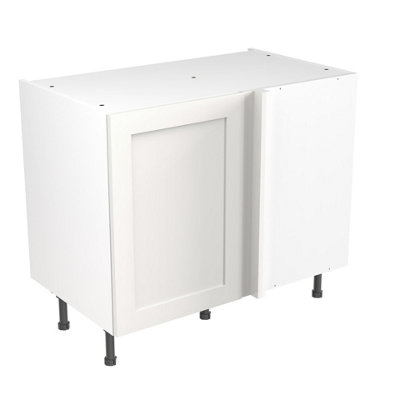 Kitchen Kit Pre-Built White Matt Base Unit 1000mm - Blind Corner Shaker Cabinet Door - Screwless Quick Build Easy Install