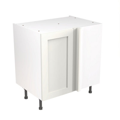 Kitchen Kit Pre-Built White Matt Base Unit 800mm - Blind Corner Shaker Cabinet Door - Screwless Quick Build Easy Install