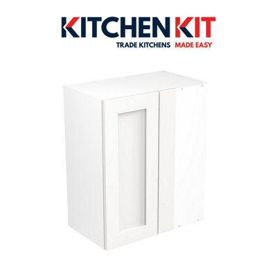 Kitchen Kit Pre-Built White Matt Wall Unit 600mm - Blind Corner Shaker Cabinet Door - Screwless Quick Build Easy Install