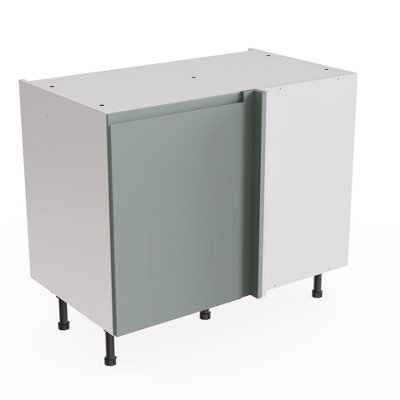 Kitchen Kit Sage Green Matt J-Pull Door Base Unit Blind Corner Cabinet Handleless Soft Close Drawers Pre-Built - 1000x870mm