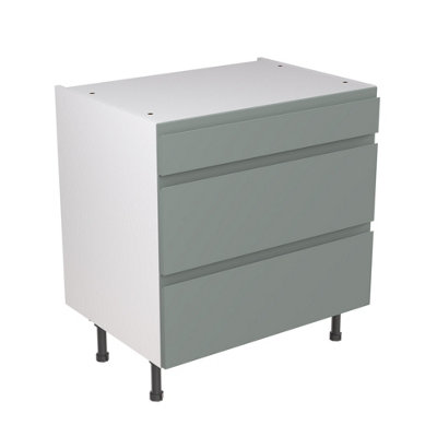 Kitchen Kit Sage Green Matt J-Pull Door Base Unit Cabinet Handleless 3 Drawer Soft Close Pre-Built - 800x870mm
