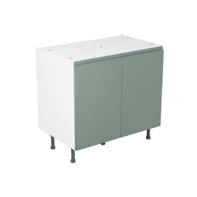 Kitchen Kit Sage Green Matt J-Pull Door Base Unit Cabinet Handleless Soft Close Drawers Pre-Built - 900x870mm