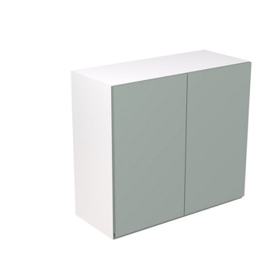 Kitchen Kit Sage Green Matt J-Pull Door Wall Mounted Unit Cabinet Handleless Soft Close Drawers Flatpack - 800x720mm