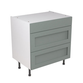 Kitchen Kit Sage Green Matt Shaker Door Base Unit Cabinet 3 Drawer Soft Close Flatpack - 800x870mm