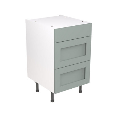 Kitchen Kit Sage Green Matt Shaker Door Base Unit Cabinet 3 Drawer Soft Close Pre-Built - 500x870mm