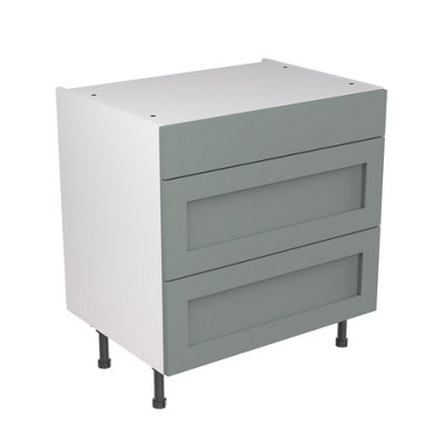 Kitchen Kit Sage Green Matt Shaker Door Base Unit Cabinet 3 Drawer Soft Close Pre-Built - 800x870mm
