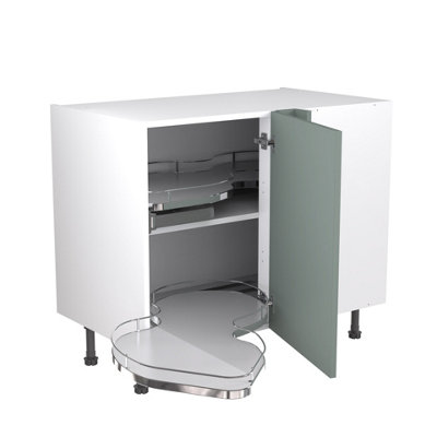 Kitchen Kit Sage Green Matt Shaker Door Base Unit With Dual-Handed Nuvola Blind Corner Cabinet Pre-Built - 1000x720mm