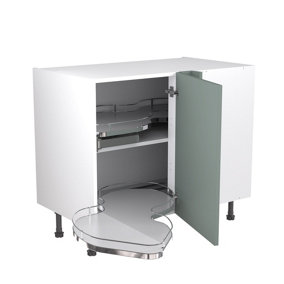 Kitchen Kit Sage Green Matt Shaker Door Base Unit With Dual-Handed Nuvola Blind Corner Cabinet Pre-Built - 1000x720mm