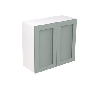 Kitchen Kit Sage Green Matt Shaker Door Wall Mounted Unit Cabinet Soft Close Drawers Pre-Built - 800x720mm