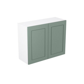 Kitchen Kit Sage Green Matt Shaker Door Wall Mounted Unit Cabinet Soft Close Drawers Pre-Built - 900x720mm