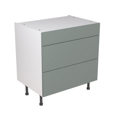 Kitchen Kit Sage Green Matt Slab Door Base Unit Cabinet 3 Drawer Soft Close Flatpack - 800x870mm