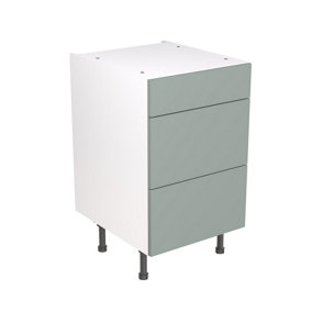 Kitchen Kit Sage Green Matt Slab Door Base Unit Cabinet 3 Drawer Soft Close Pre-Built - 500x870mm