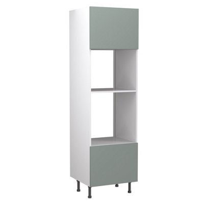 Kitchen Kit Sage Green Matt Slab Door Oven & Microwave Housing Tall Unit Cabinet Soft Close Drawers Flatpack - 600x2120mm