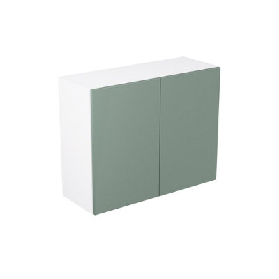 Kitchen Kit Sage Green Matt Slab Door Wall Mounted Unit Cabinet Soft Close Drawers Flatpack - 900x720mm