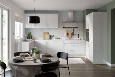 Kitchen Kit Single Oven Tall Housing Unit 600mm w/ Slab Cabinet Door - Super Gloss White
