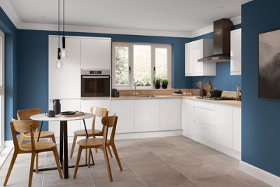 Kitchen Kit White Gloss J-Pull Door Boiler Housing Wall Unit Cabinet Handleless Soft Close Flatpack - 600x900mm