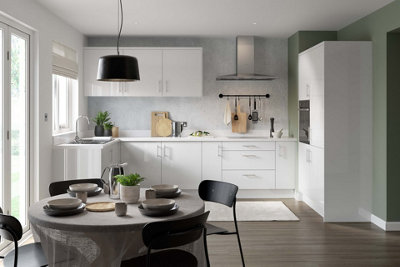 Kitchen Kit White Gloss Slab Door Single Extractor Wall Mounted Unit Cabinet Soft Close Flatpack - 600x455mm