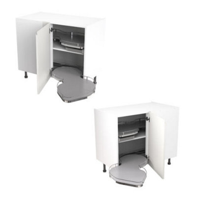 Kitchen Kit White Matt Value Slab Door Base Unit With Dual-Handed Nuvola Blind Corner Cabinet Handleless Pre-Built - 1000x720mm