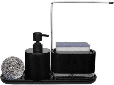 Lot Distributeur Savon + Distributeur Essuie-mains En Acier Inoxydable Noir - Montage Mural - Neuf