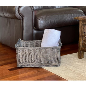 Kitchen Log Fireplace Wicker Storage Basket With Handles Xmas Empty Hamper Basket Grey,Large 45 x 35 x 20 cm