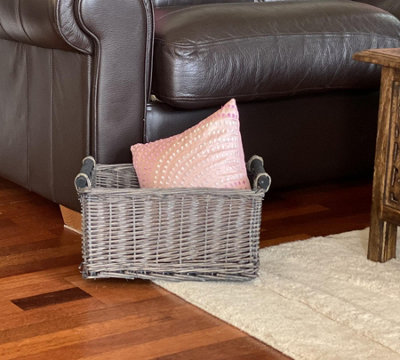 Kitchen Log Fireplace Wicker Storage Basket With Handles Xmas Empty Hamper Basket Grey Medium 38 x 30 x 18 cm