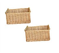 Kitchen Log Fireplace Wicker Storage Basket With Handles Xmas Empty Hamper Basket Natural,Set of 2 Extra Large 51 x 41 x 22 cm