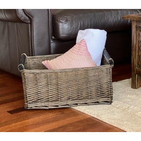 Kitchen Log Fireplace Wicker Storage Basket With Handles Xmas Empty Hamper Basket Oak,Extra Large 51 x 41 x 22 cm