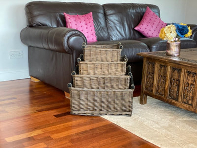 Kitchen Log Fireplace Wicker Storage Basket With Handles Xmas Empty Hamper Basket Oak,Large 45 x 35 x 20 cm
