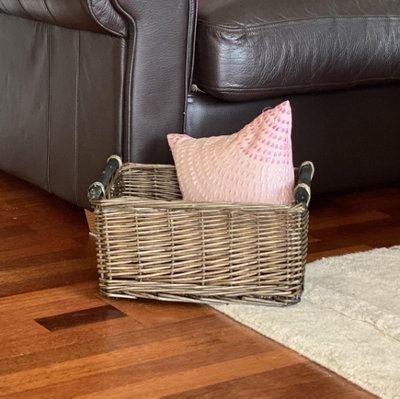 Kitchen Log Fireplace Wicker Storage Basket With Handles Xmas Empty Hamper Basket Oak,Medium 38 x 30 x 18 cm