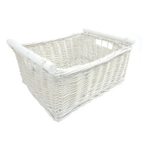 Kitchen Log Fireplace Wicker Storage Basket With Handles Xmas Empty Hamper Basket White,Extra Large 51 x 41 x 22 cm