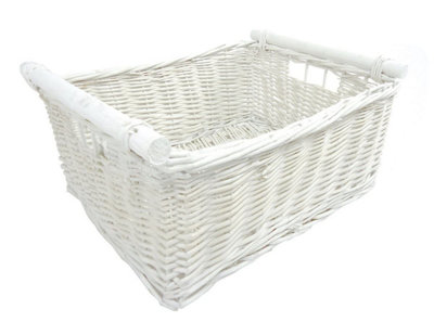 Kitchen Log Fireplace Wicker Storage Basket With Handles Xmas Empty Hamper Basket White Medium 38 x 30 x 18 cm