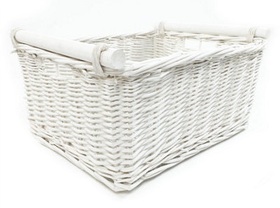 Kitchen Log Fireplace Wicker Storage Basket With Handles Xmas Empty Hamper Basket White Small 31 x 25 x 16 cm