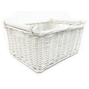 Kitchen Log Fireplace Wicker Storage Basket With Handles Xmas Empty Hamper Basket White,Small 31 x 25 x 16 cm