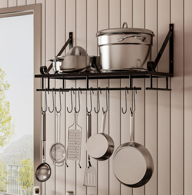 Kitchen Pot Rack, Pot and Pan Rack, Wall Mount Pot Rack, Cast Iron