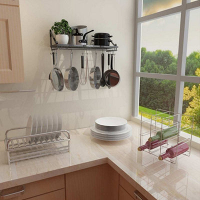 Kitchen Metal Shelves Saucepan Pan Pot Rack Storage Shelf with 10 Hooks ...