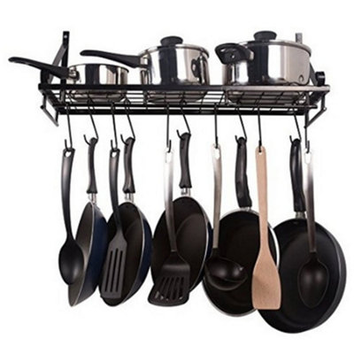 Kitchen Metal Shelves Saucepan Pan Pot Rack Storage Shelf with 10 Hooks ...