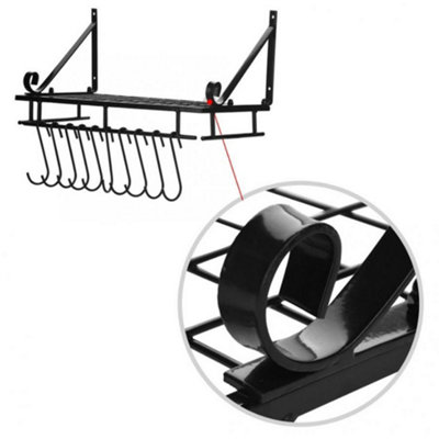 Kitchen Metal Shelves Saucepan Pan Pot Rack Storage Shelf with 10 Hooks ...